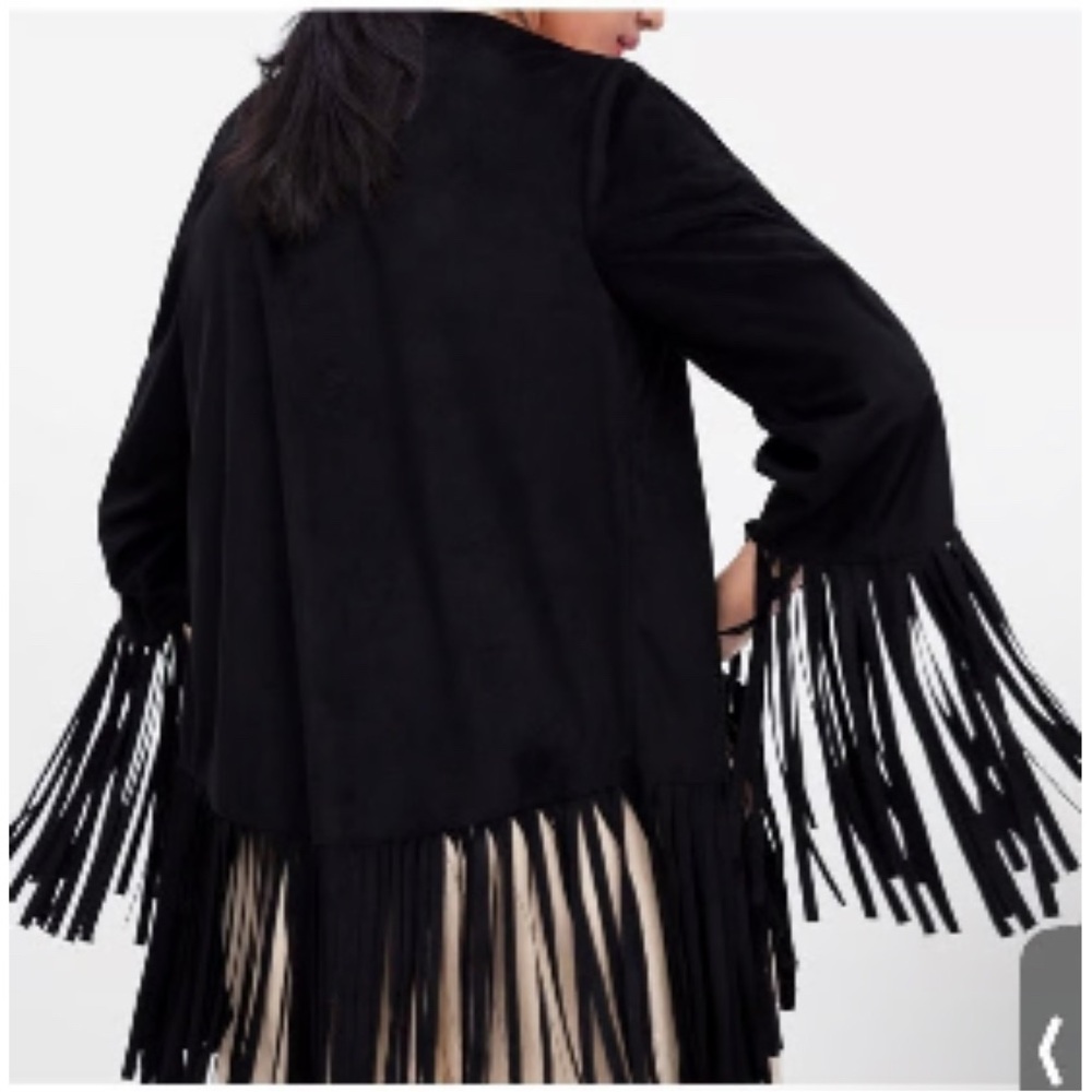 Zara Microsuede Black Fringe Jacket Cardigan  Large